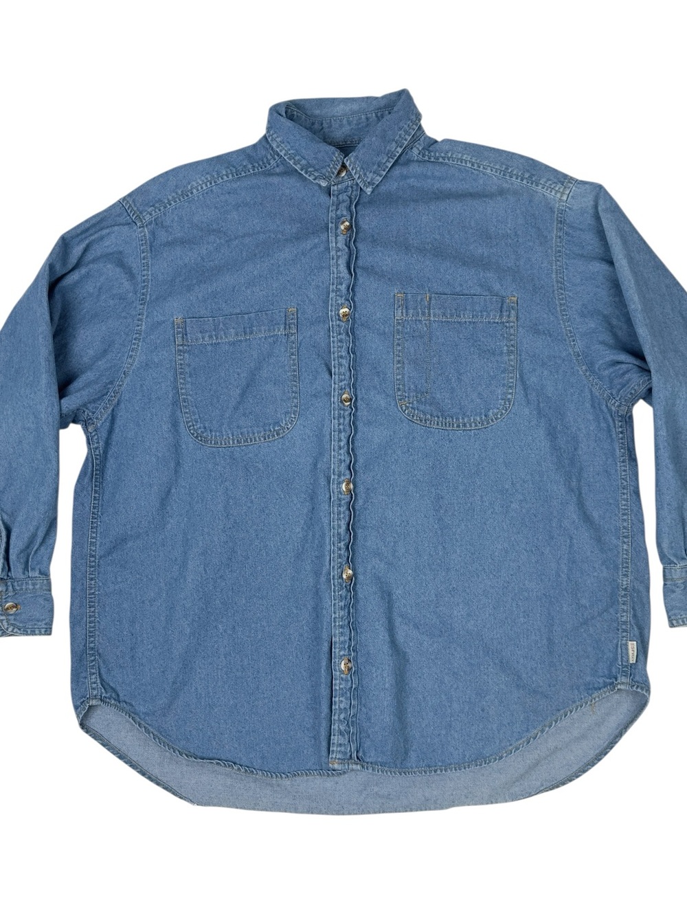 Vintage Esprit Mens M Denim Shirt Blue Long Sleeve 90s Button Up Cotton